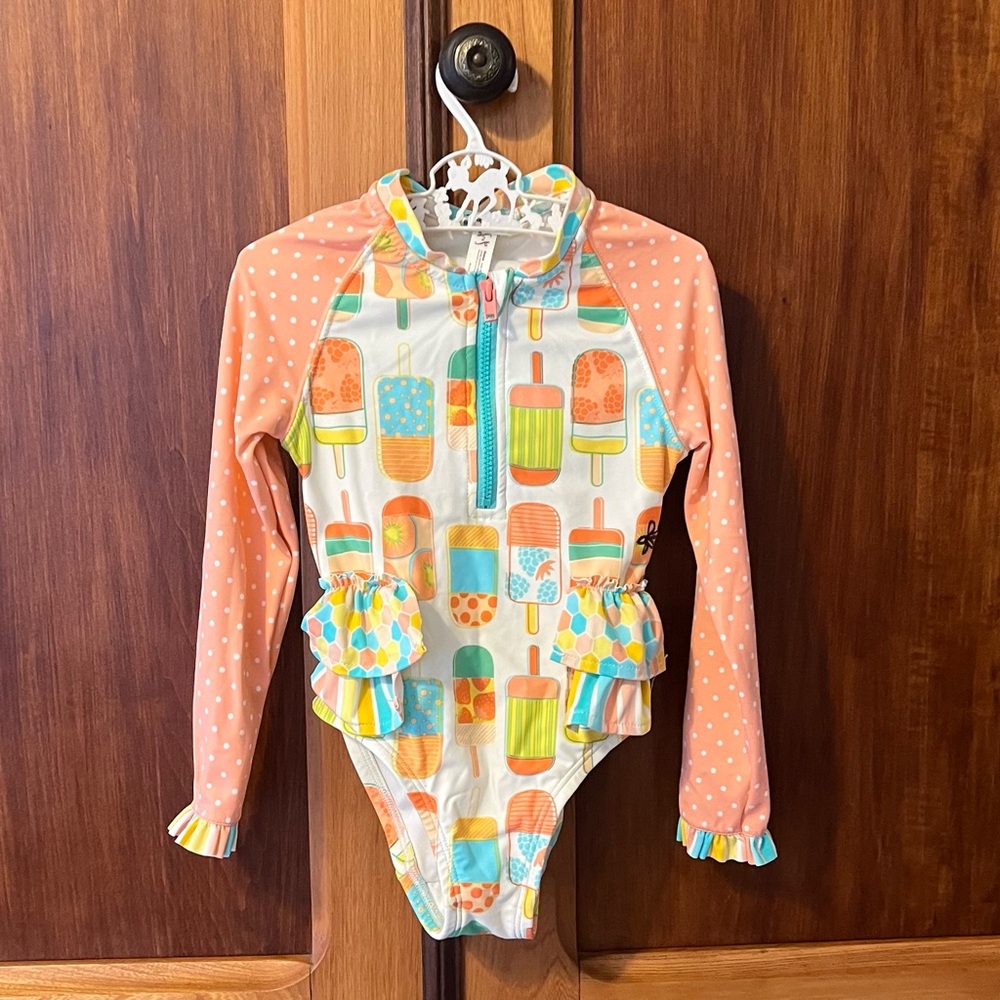 Matilda Jane Girls Long Sleeve Swimsuit with Popsicle Print Peach Blue Yellow 2T